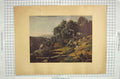 Original Old Antique Print Colour Landscape Trees Mountains Man Horse 18th