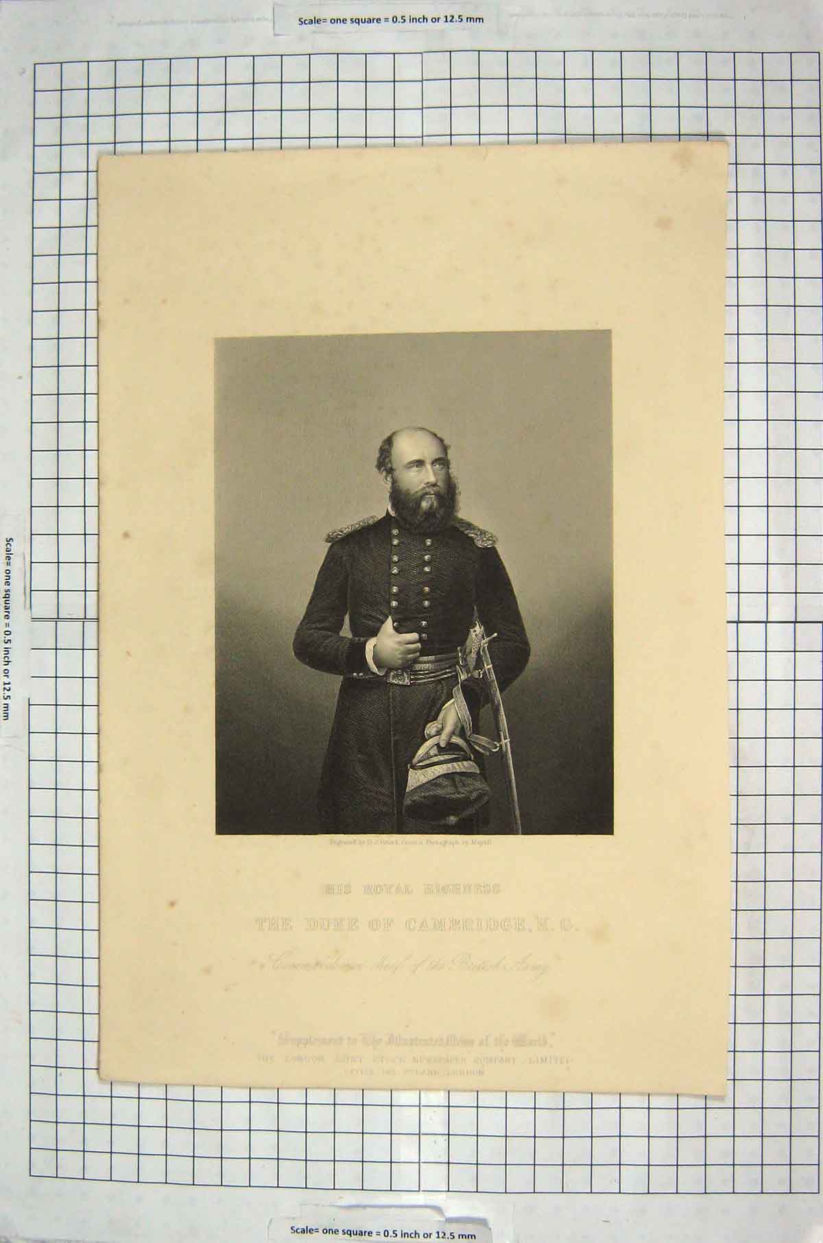 Original Old Antique Print Portrait Duke Cambridge British Army Pound Mayall