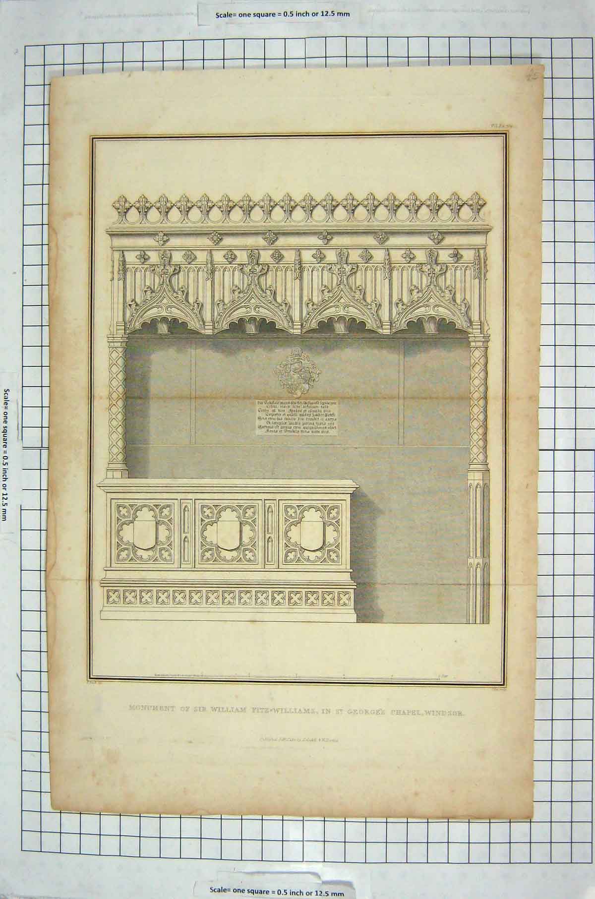 Old Antique Print 1812 Monument Sir William Fitz-Williams Chapel Windsor 19th