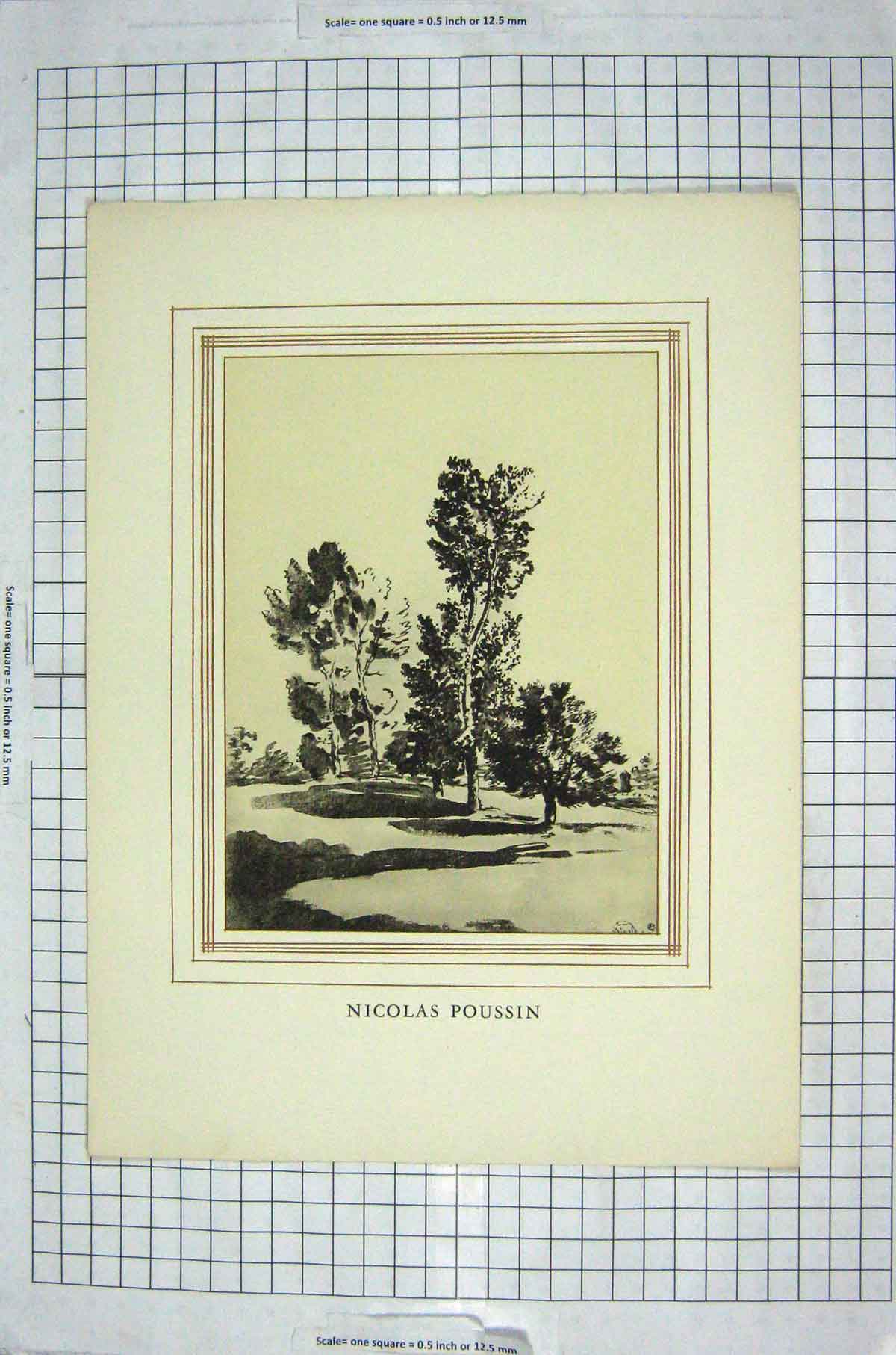 Original Old Antique Print Un Des Freres Le Nain Ladies Nicolas Poussin Trees