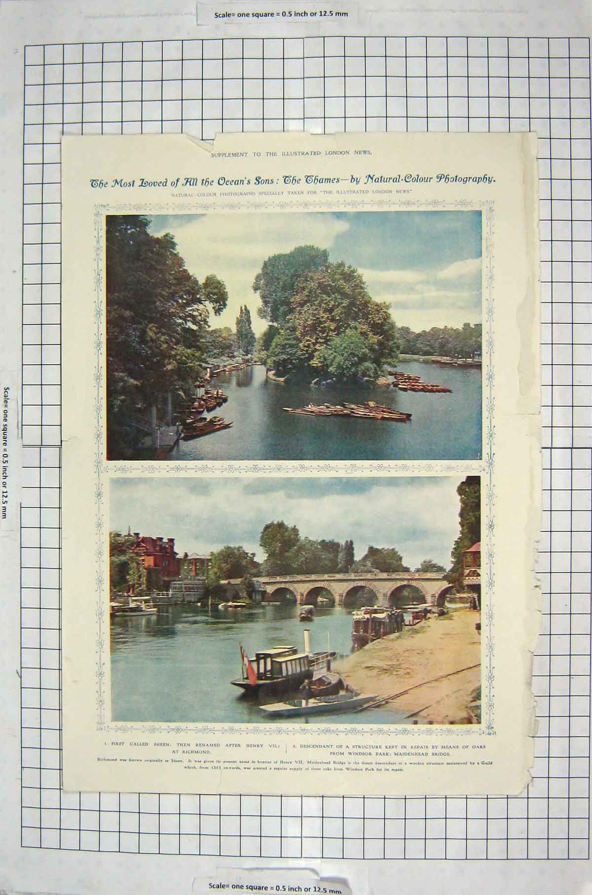 Old Antique Print Persian Siers River Thames Richmond Maidenhead Boats