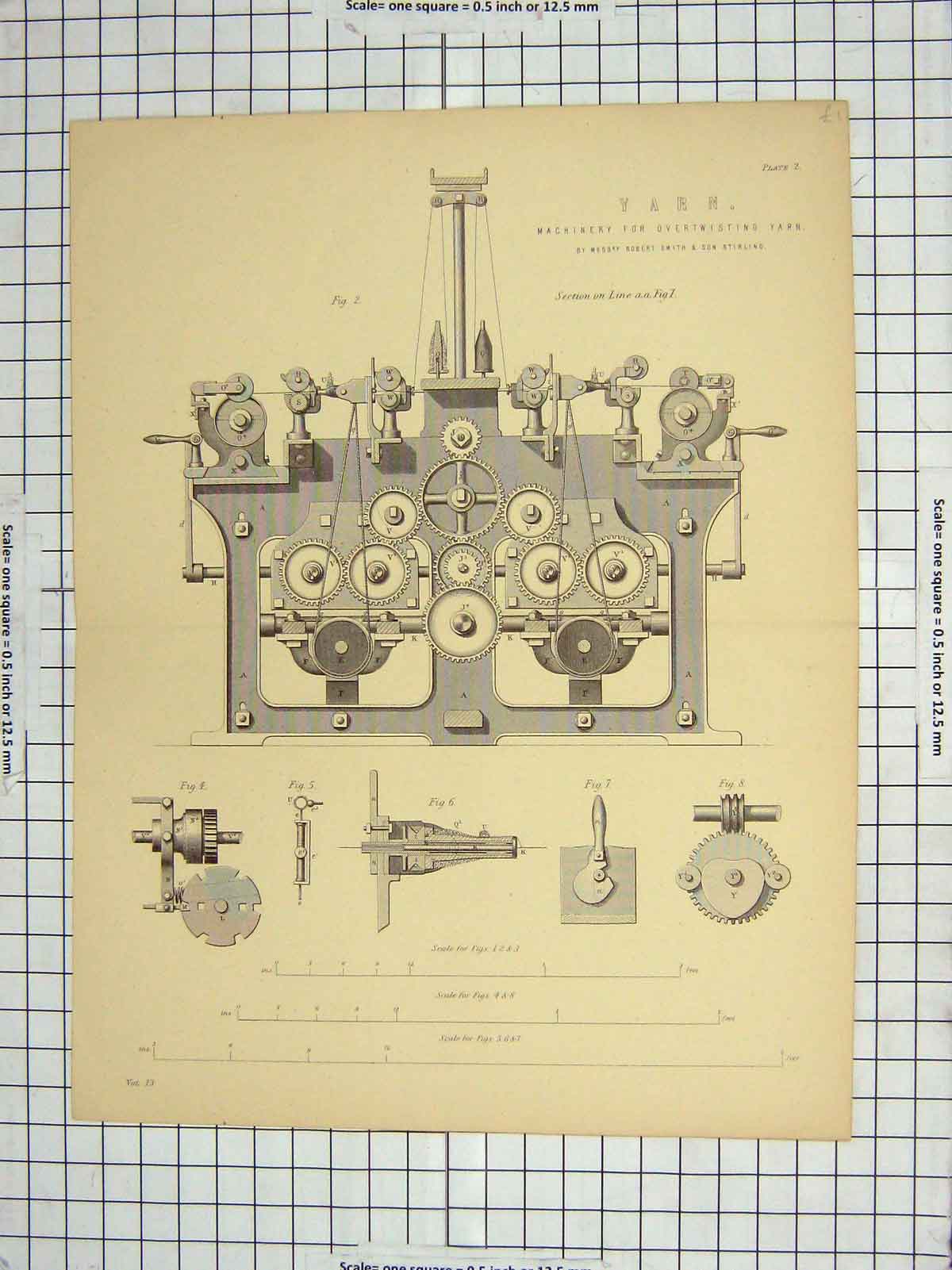 Original Old Antique Print Yarn Machinery Overtwisting Robert Smith Stirling
