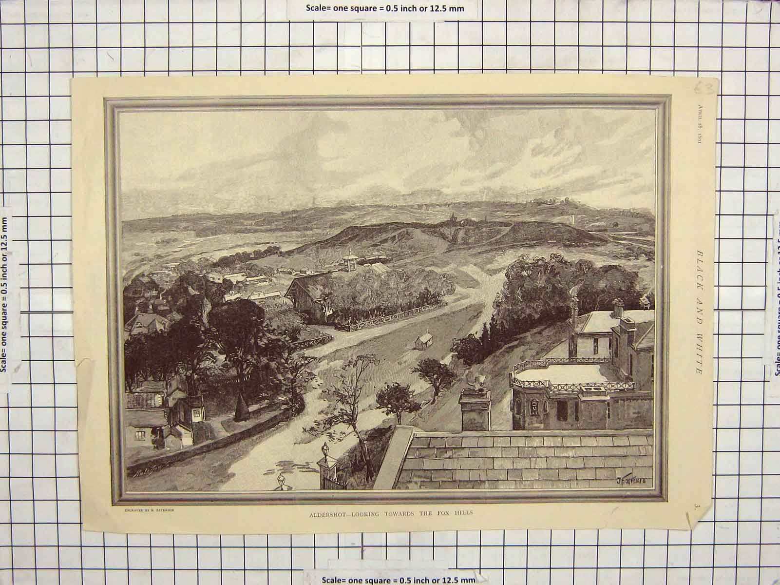 Original Old Antique Print Cavalry Stables 1891 Horses Aldershot Fox Hills