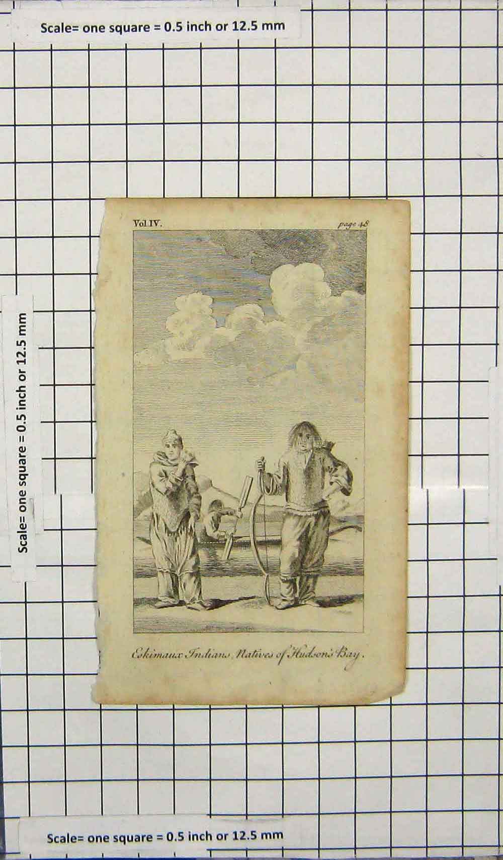 Original Old Antique Print Eskimaux Indians Natives Hudson Bay