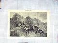 Original Old Antique Print Fine Art Hunting Wild Stag Quarry Bay Horses