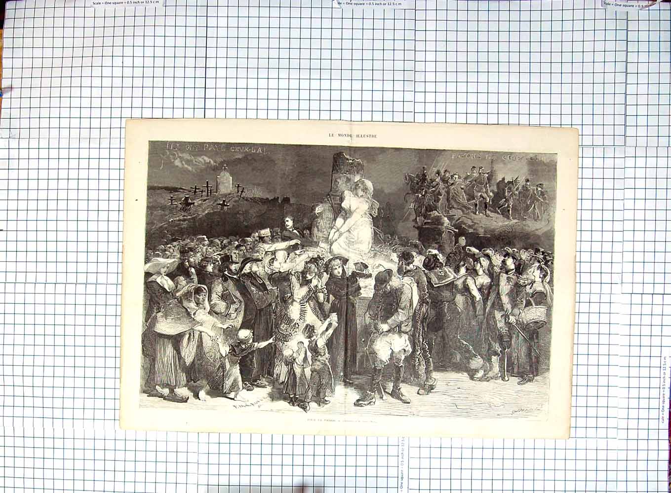 Original Old Antique Print Pour La Patrie Edmond Marin People Giving Money Lady