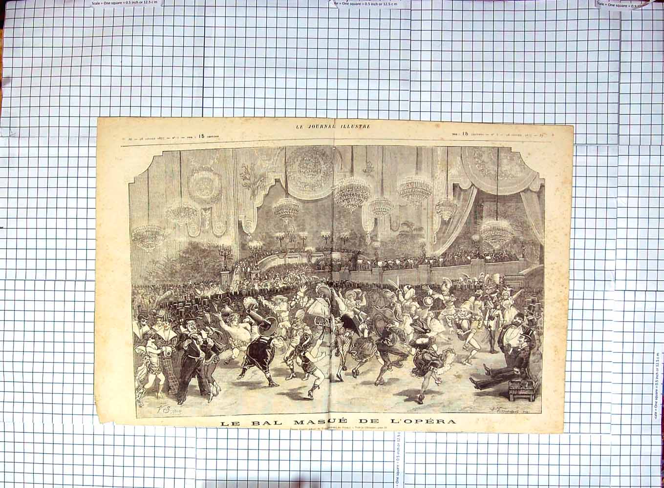 Original Old Antique Print 1877 Ball Masque L'Opera Costumes Dancing Stablo