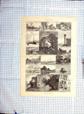Old Antique Print 1876 Salon Choix De Paysages Architecture Animals Sea 19th