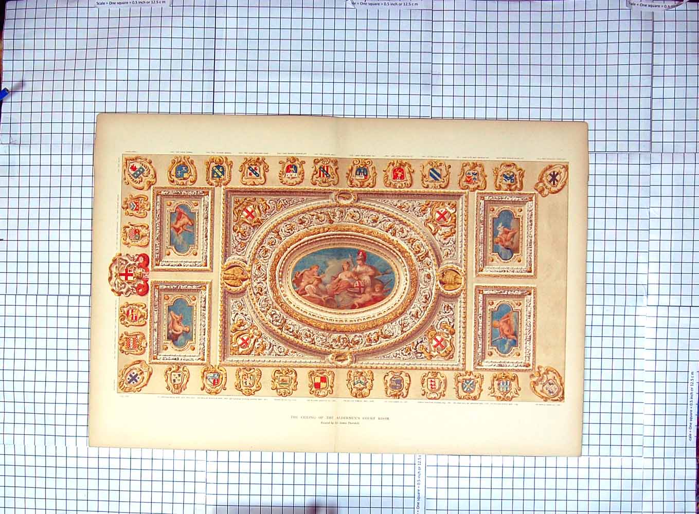 Original Old Antique Print Ceiling Aldermen'S Court Room Leighton Coombe Smith