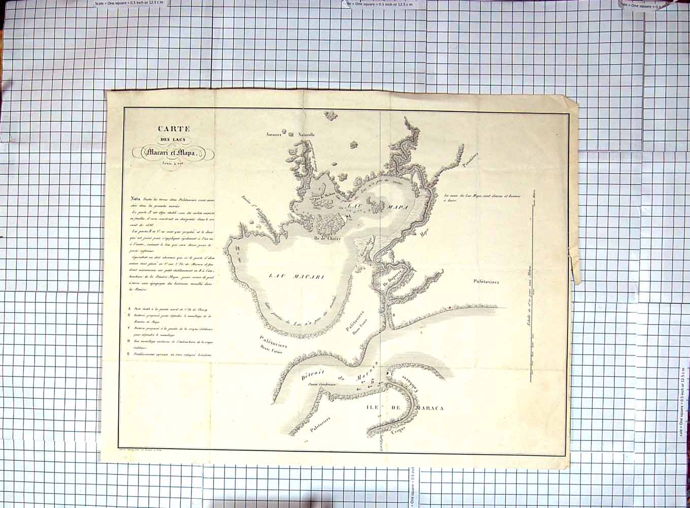 Original Old Antique Print Carte De Lacs Macari Map Duperre Choisy Levee