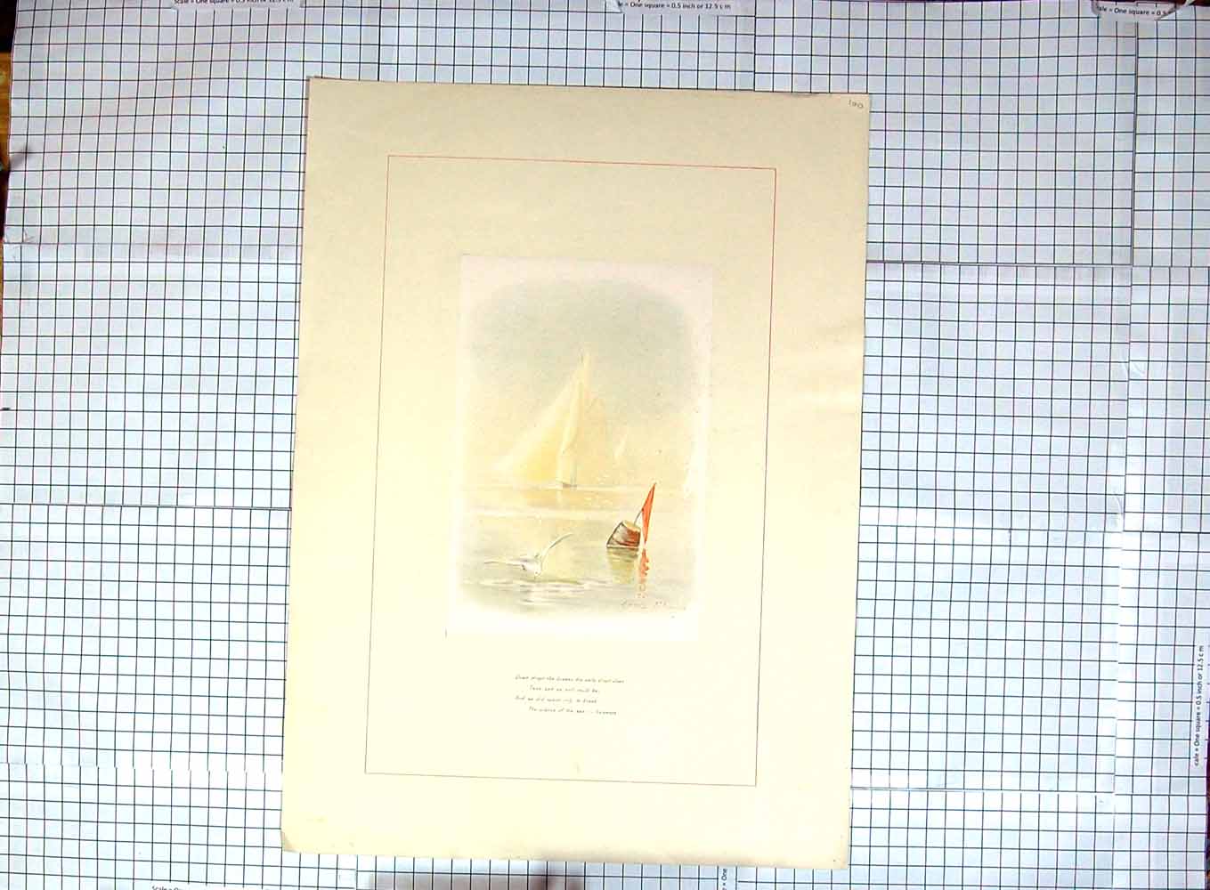 Original Old Antique Print Shields Colour Yacht Buoy Bird Poem Coleridge
