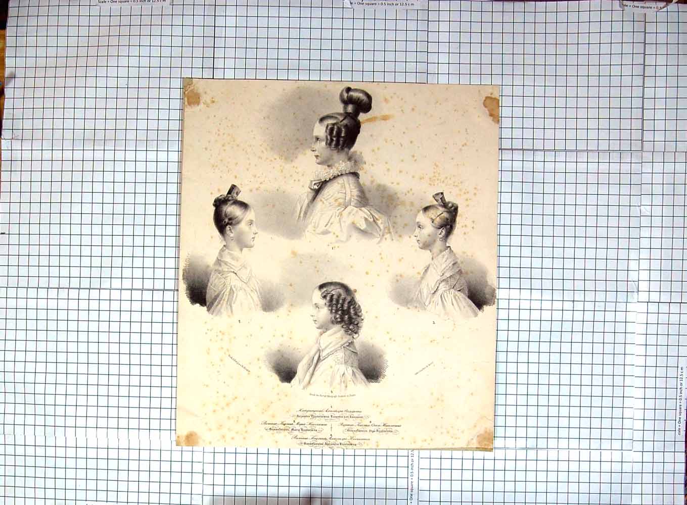 Original Old Antique Print Ladies Hair Fashion Russiand Nicolaemna Marie Olga