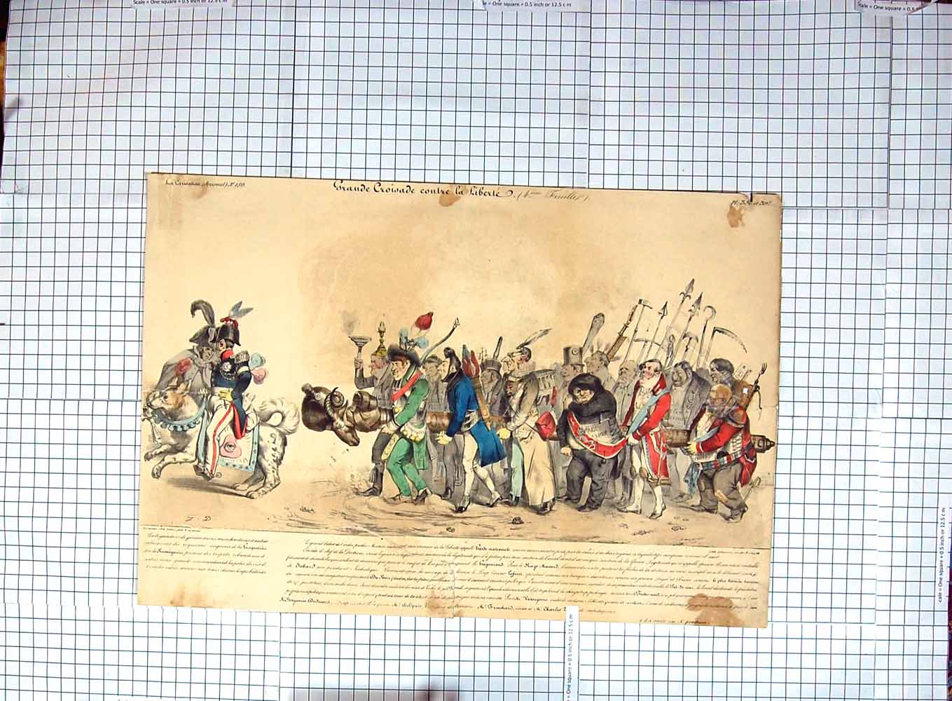 Old Antique Print Grand Croisade Contre Liberte Men Marching Procession