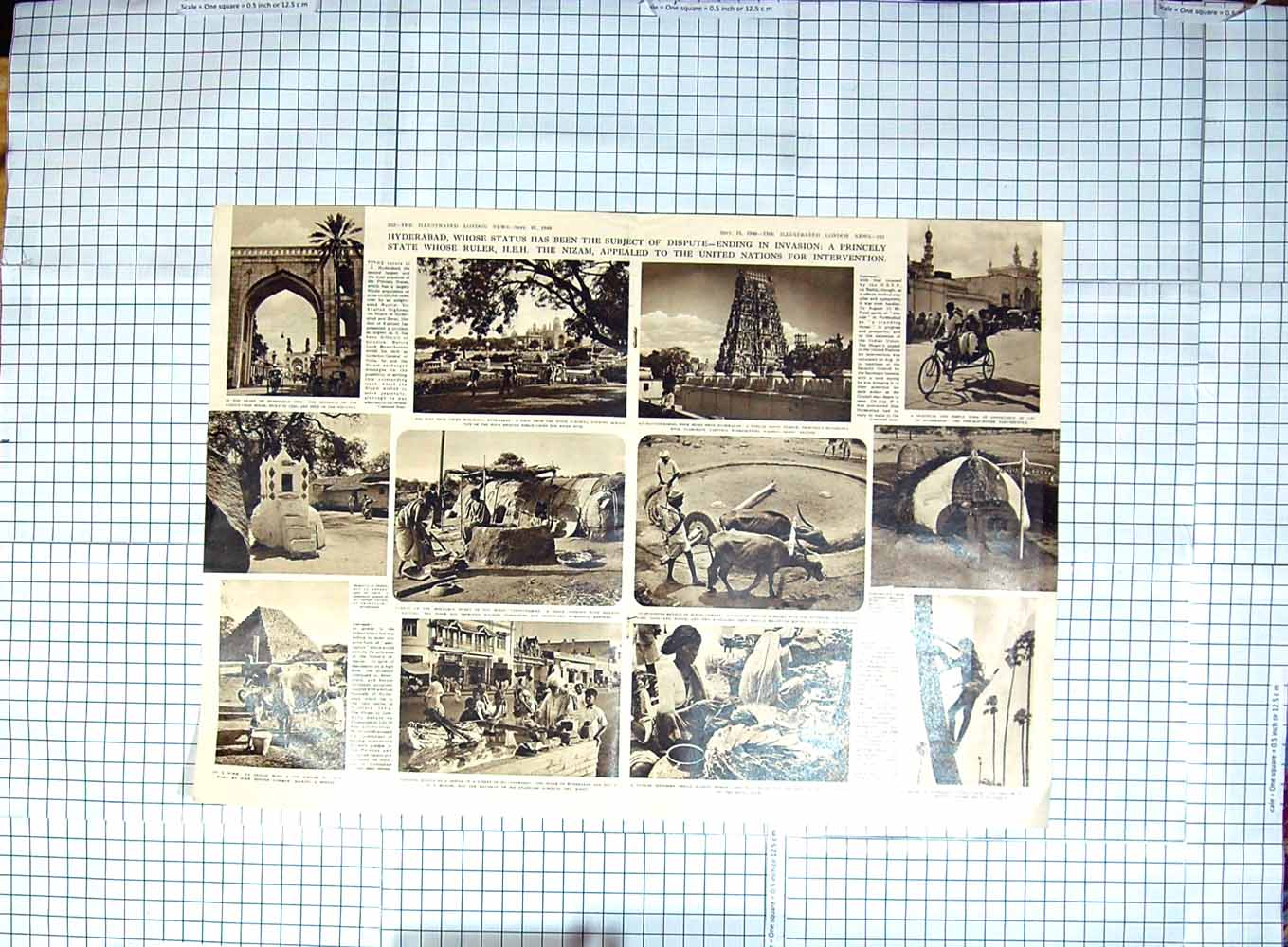 Original Old Vintage Print Hyderabad 1948 Hindus Char Minar Toddy Plam Temple