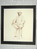 Original Old Antique Print Portrait Sketch Man Top-Hat Stick Littleford