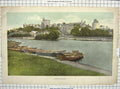 Original Old Antique Print Colour Windsor Castle River Thames Boats London