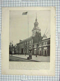 Original Old Antique Print Independence Hall Philadelphia City Gate Florida