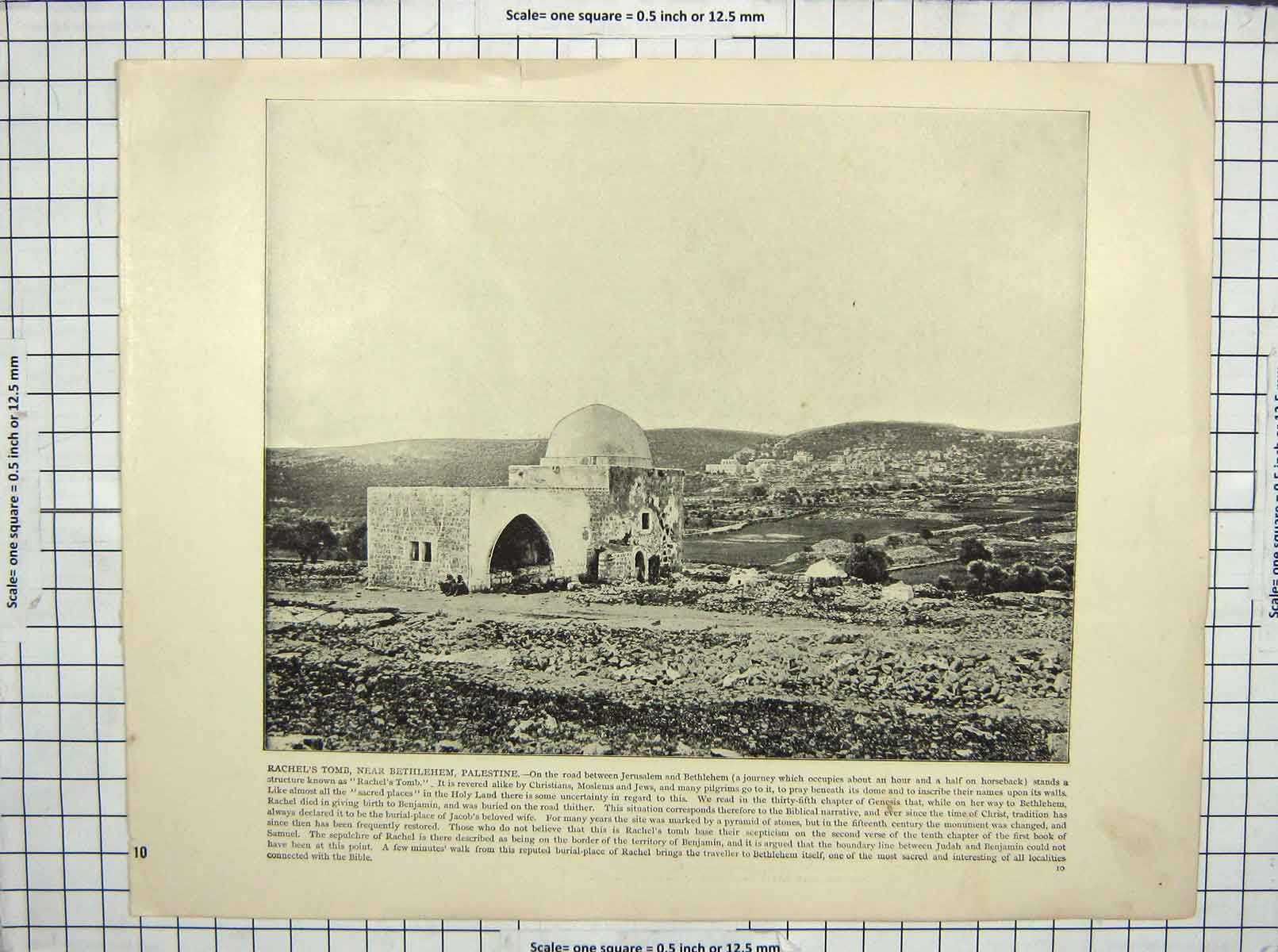 Antique Old Print Rachel'S Tomb Bethlehem Palestine Promenade Nice France