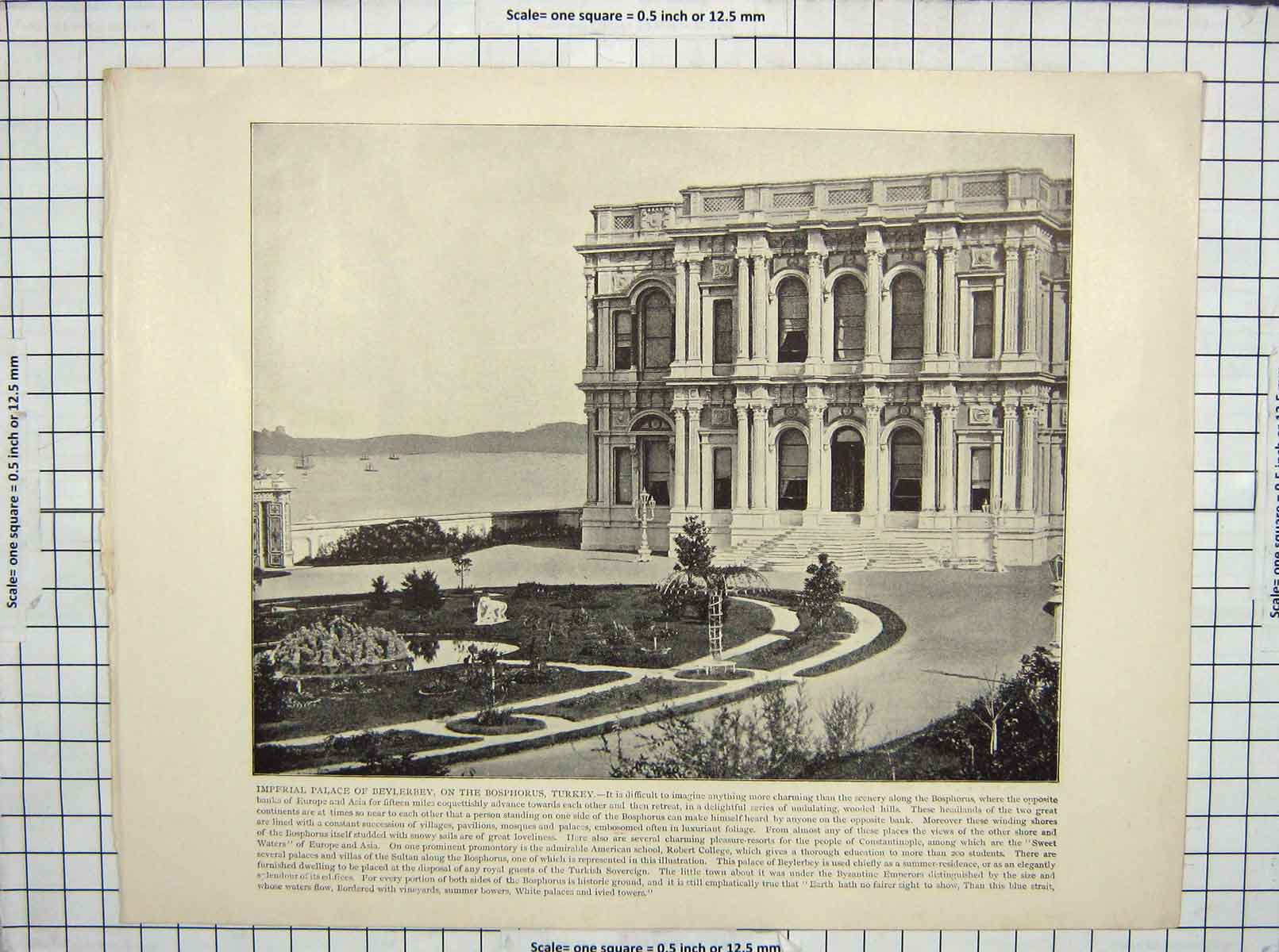 Original Old Antique Print Palace Beylerbey Bosphorus Turkey Ramleh Palestine