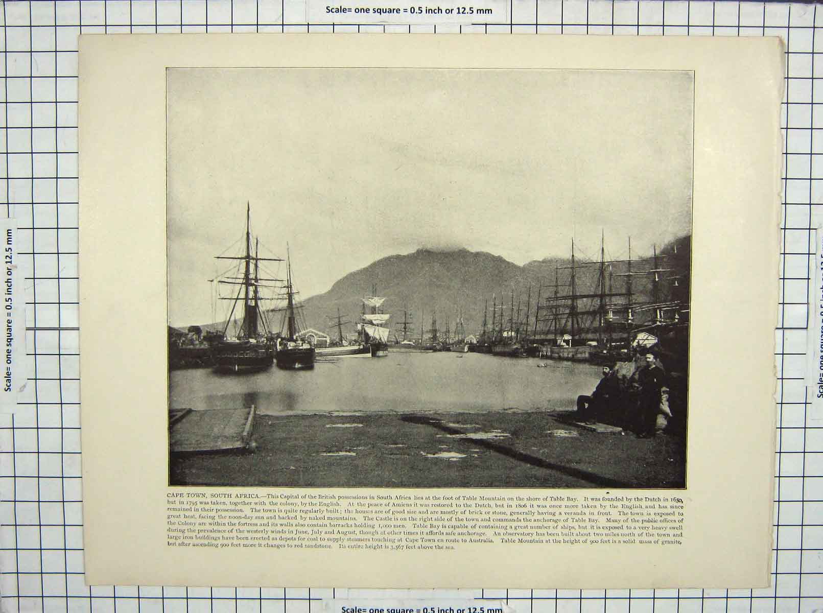 Old Antique Print Cape Town South Africa Ships Harbour Alexandria Egypt