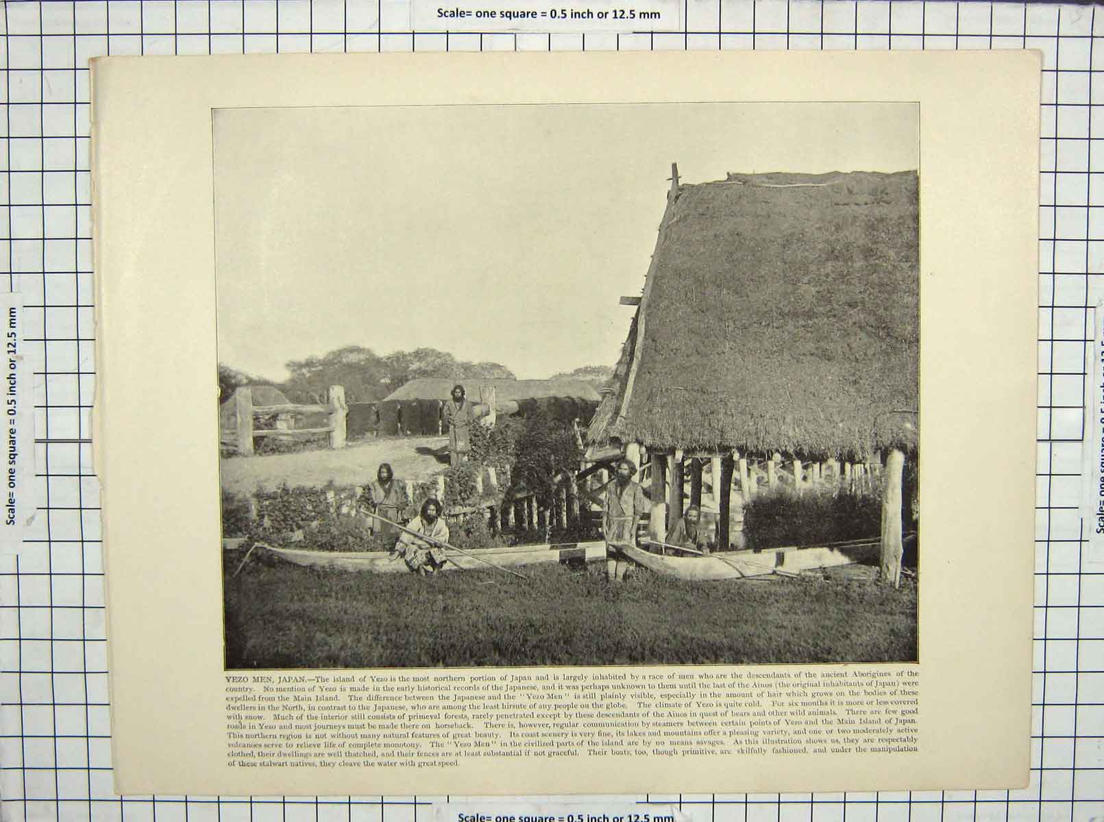 Old Antique Print Yezo Men People Japan Citadel Cairo Egypt Architecture