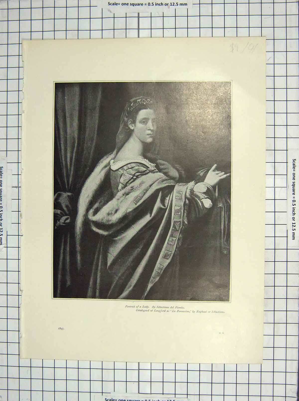Original Old Antique Print Portrait Lady Piombo Violante Paris Bordone