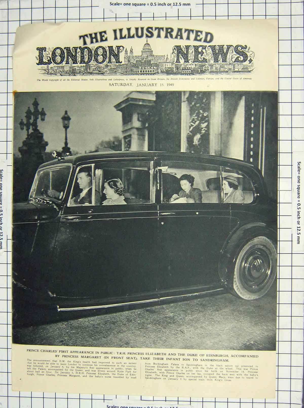Original Old Vintage Print 1949 Prince Charles Elizabeth Royal Family Windsor