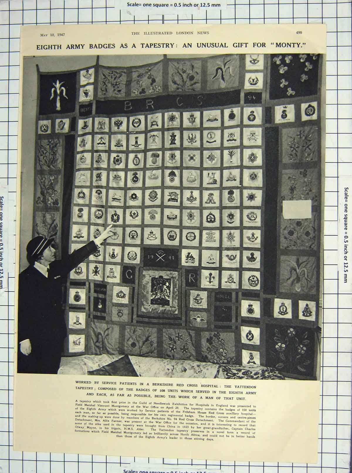 Original Old Vintage Print 1947 Army Badges Yattendom Tapestry Horses Clinker