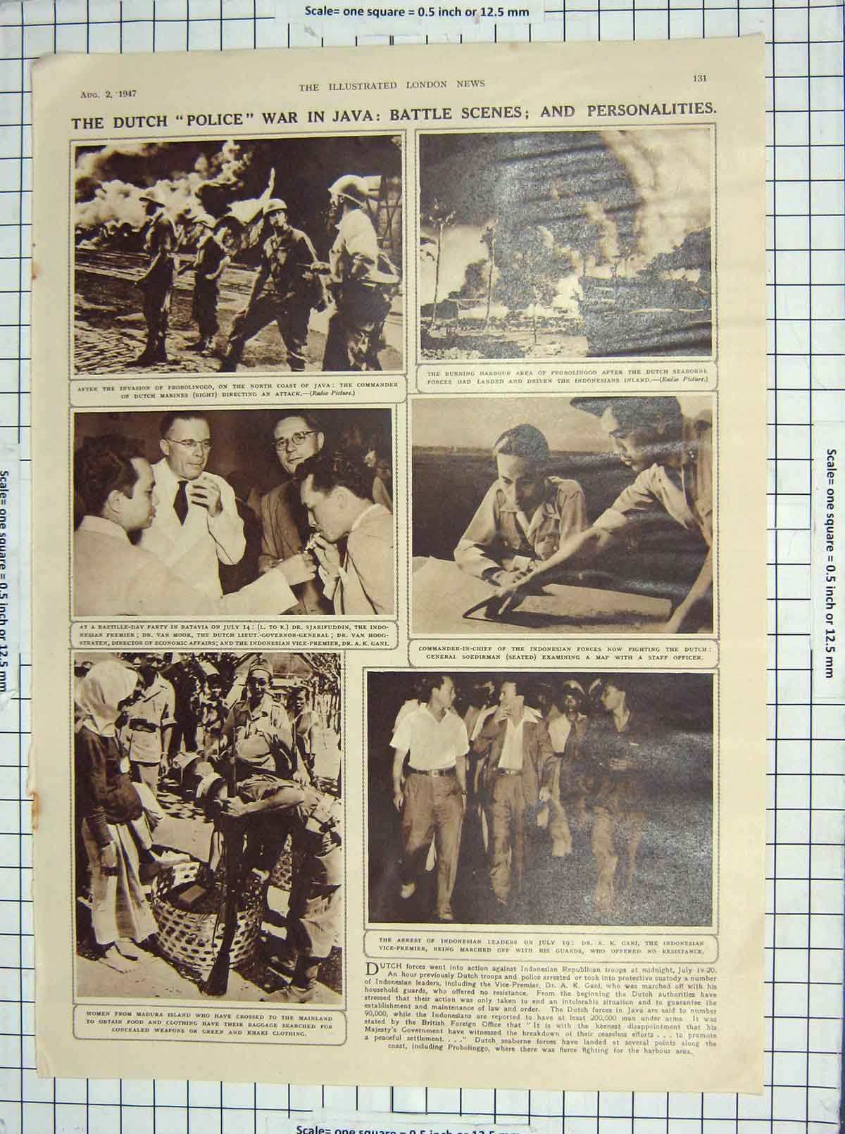 Old Vintage Print 1947 Dutch Police War Java Gani Cricket Balls Industry 20th