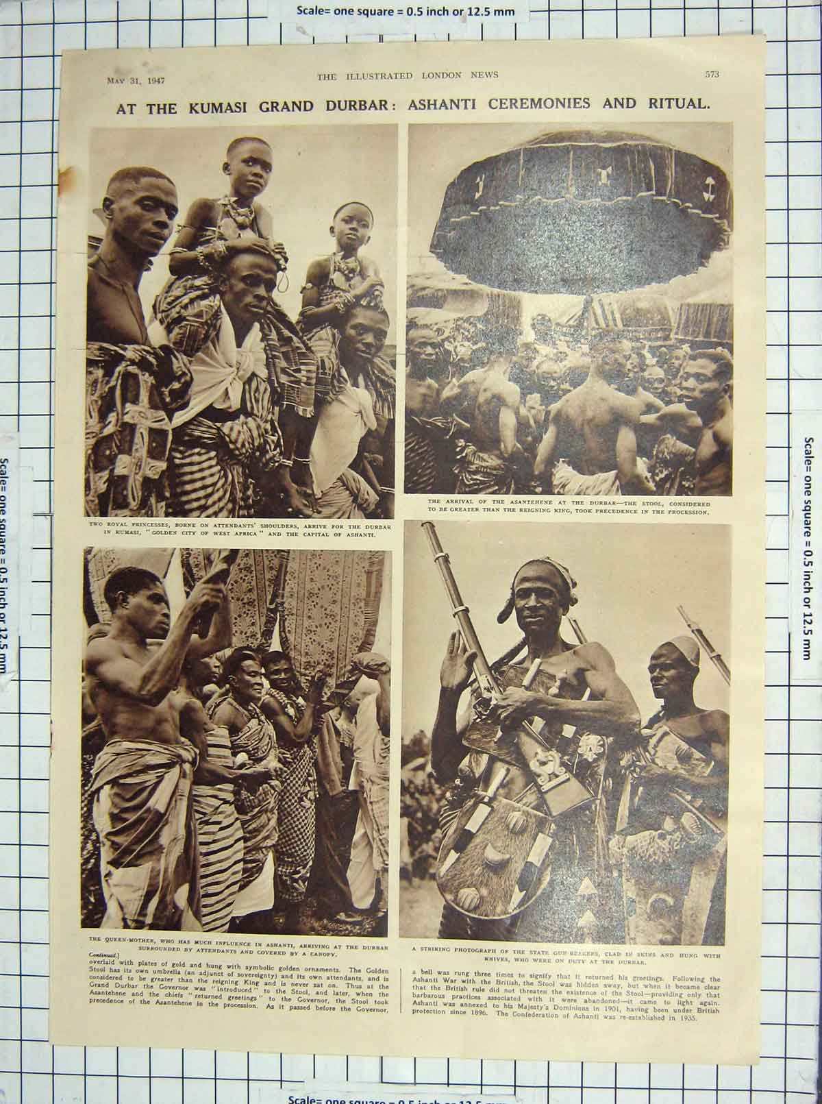 Original Old Vintage Print 1947 Kumasi Durbar Ashanti Natives Trinity College