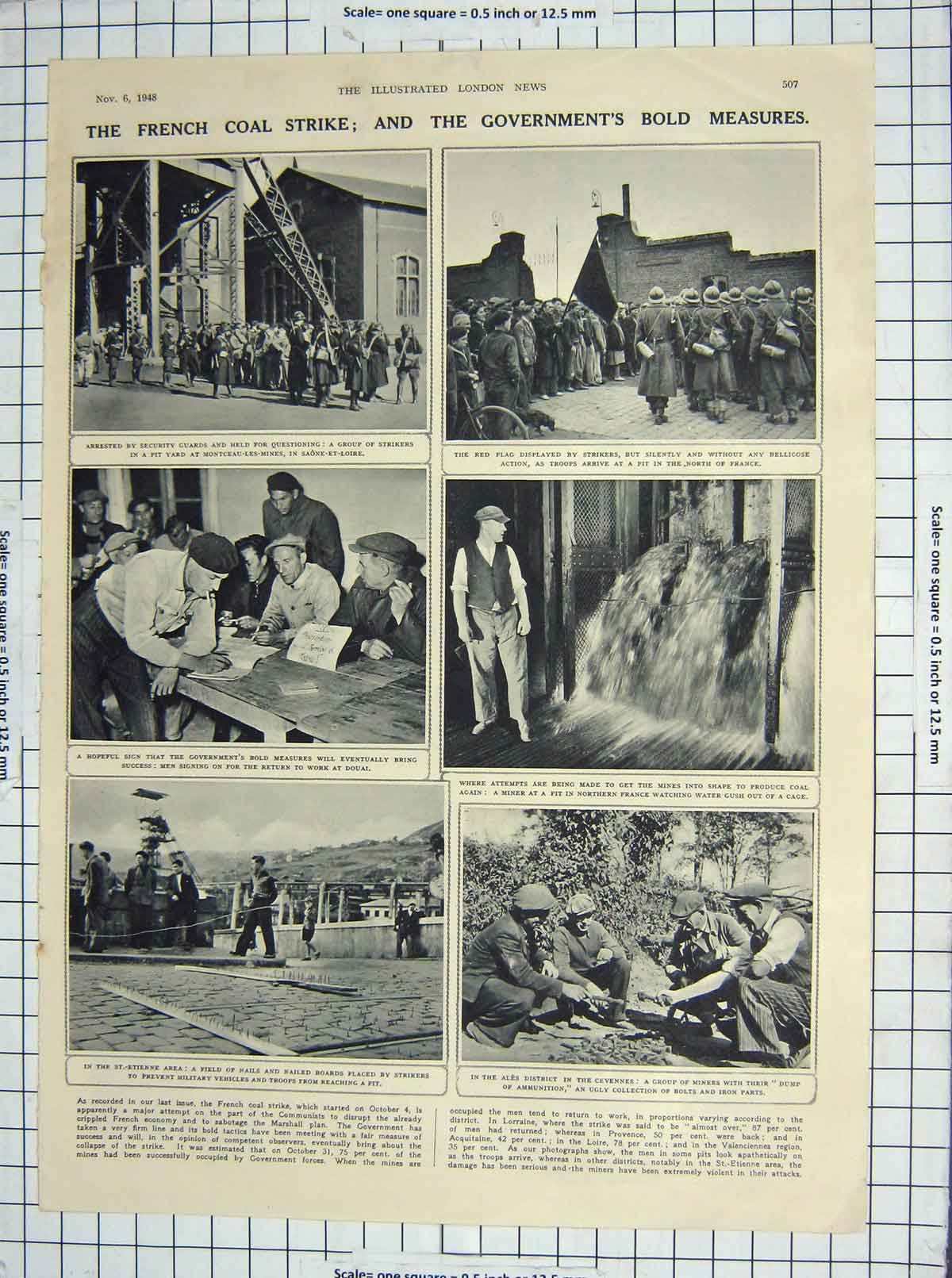 Original Old Vintage Print 1948 French Coal Strike Miners King Queen Margaret