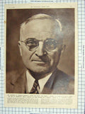 Old Vintage Print 1948 Portrait Harry Truman America President Sulgrave 20th