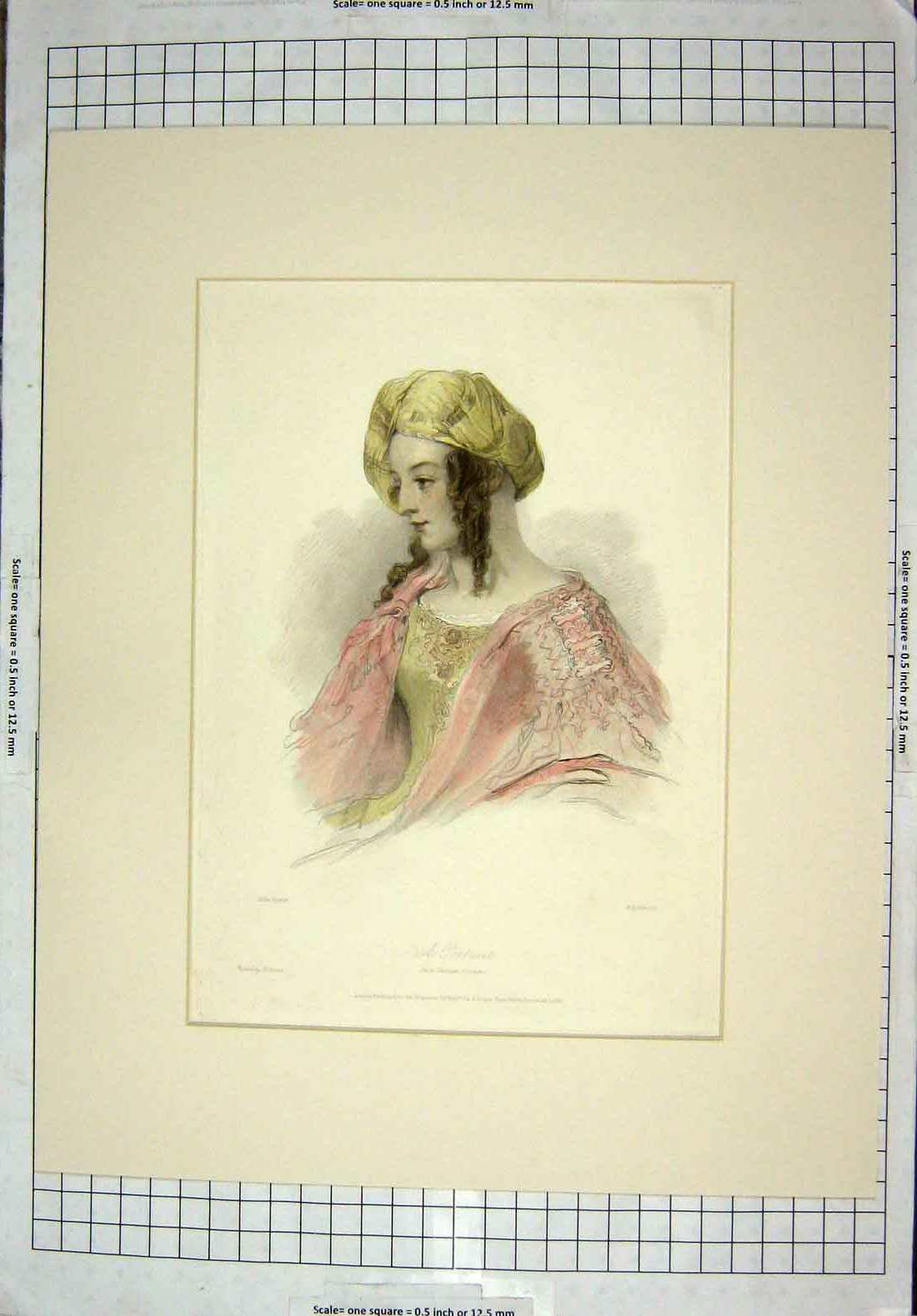 Original Old Antique Print 1842 Colour Portrait Lady Persian Costume Robinson