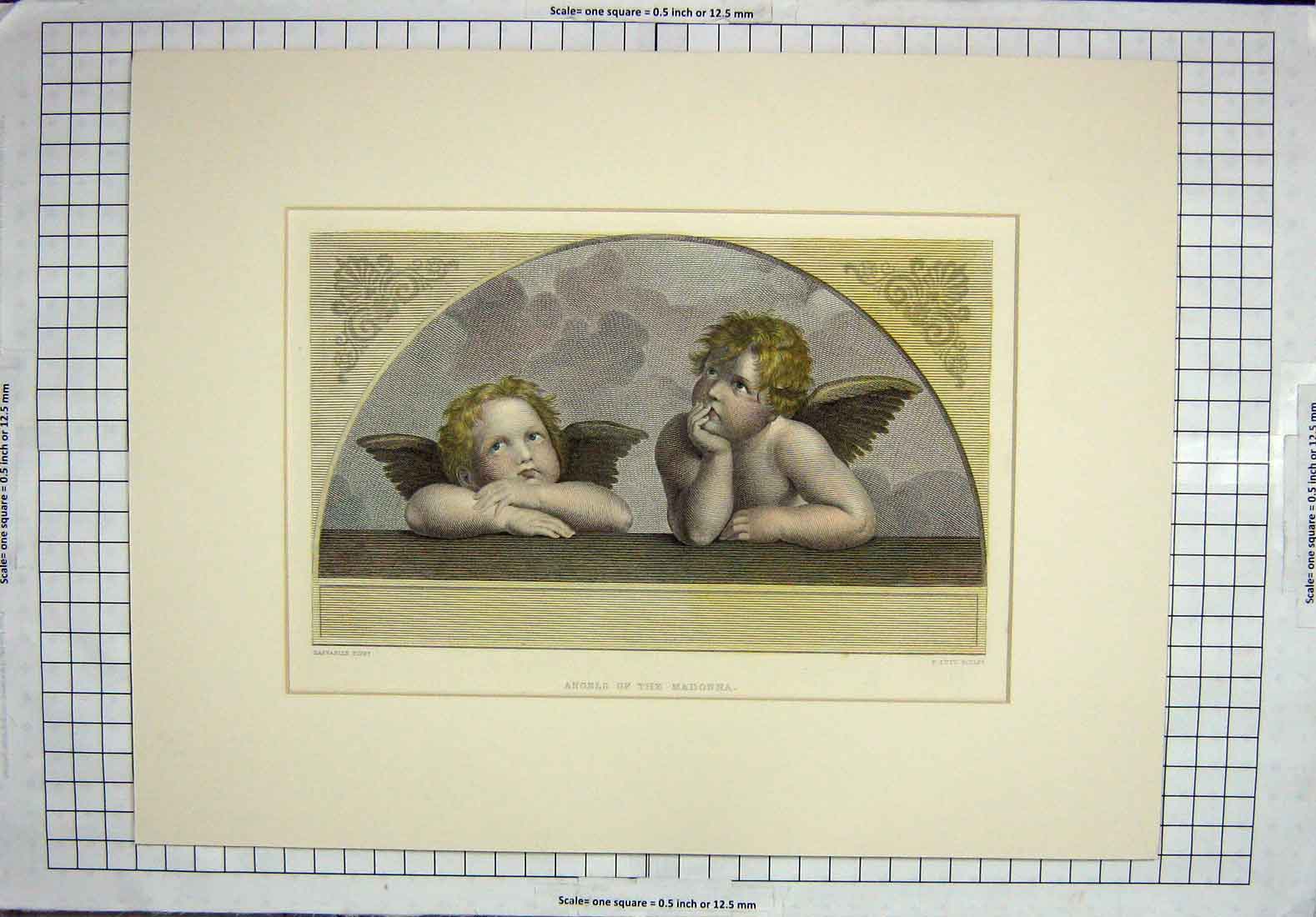 Original Old Antique Print Colour Angels Madonna Little Children Raffaelle