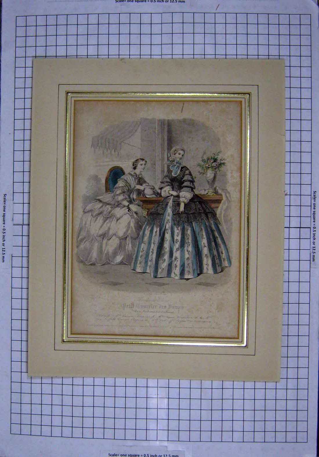 Original Old Antique Print Colour Ladies Womens Fashion Dresses Paris