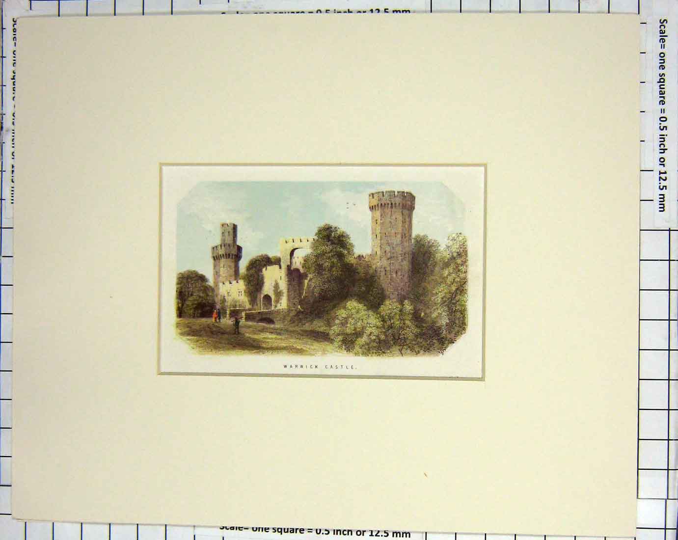 Original Old Antique Print C1870 Colour View Warwick Castle Architecture 19th
