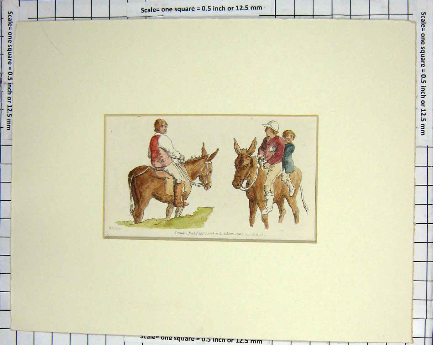 Original Old Antique Print 1815 Colour Jockeys Horses Children Napoleonic Era