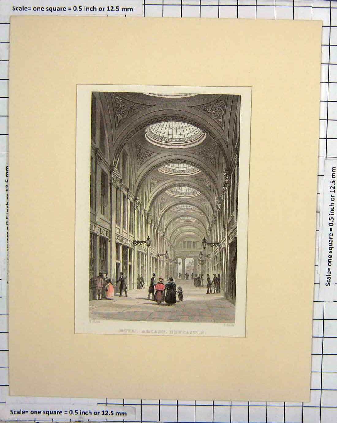 Original Old Antique Print Interior Royal Arcade Newcastle England Architecture