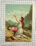 Original Old Antique Print Colour Dead Woman Praying Mountains Hot Sun