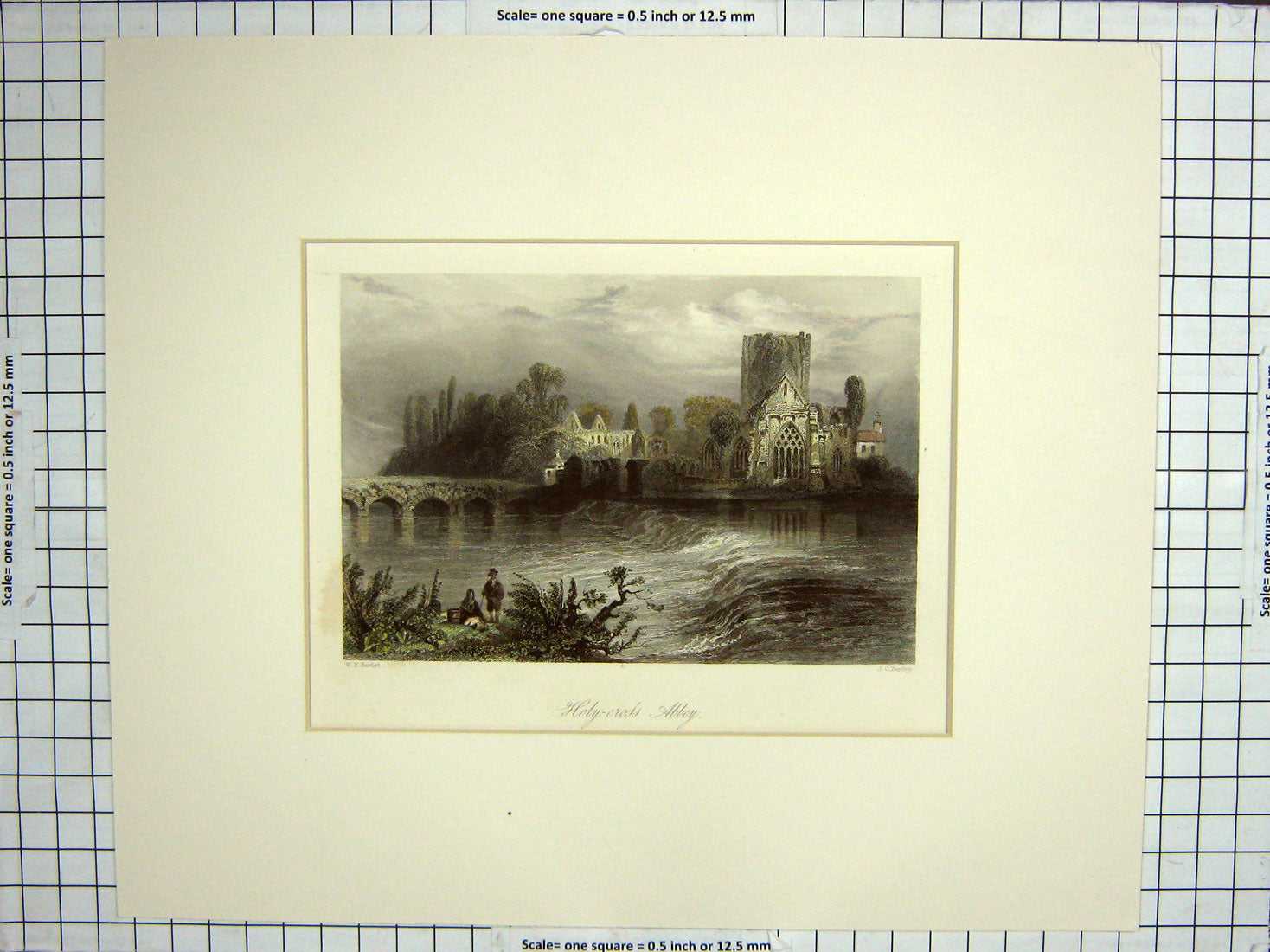 Original Old Antique Print Engraving Holycross Abbey Bentley Bartlett