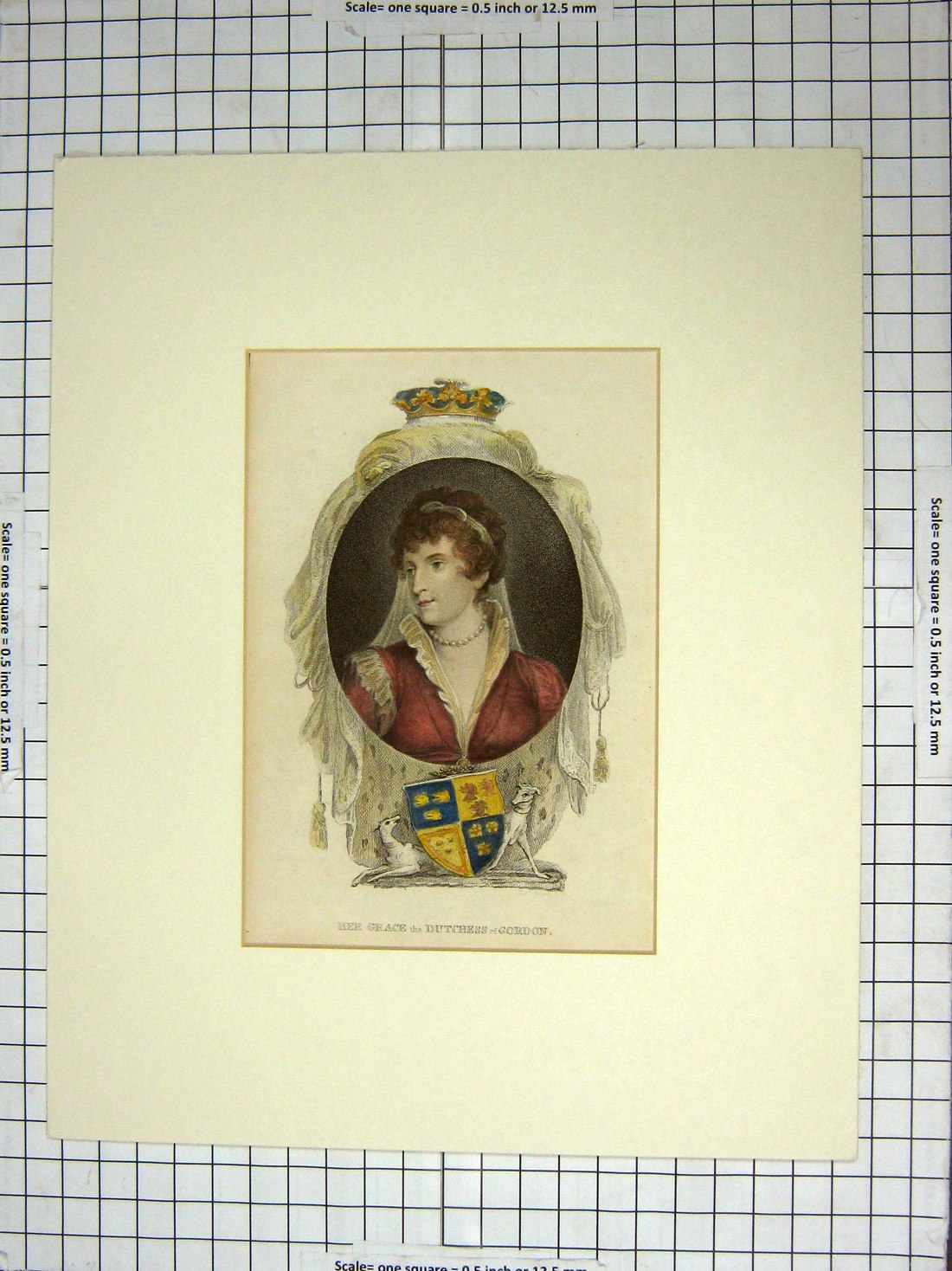 Original Old Antique Print 1808 Colour Portrait Her Grace Duchess Gordon 19th