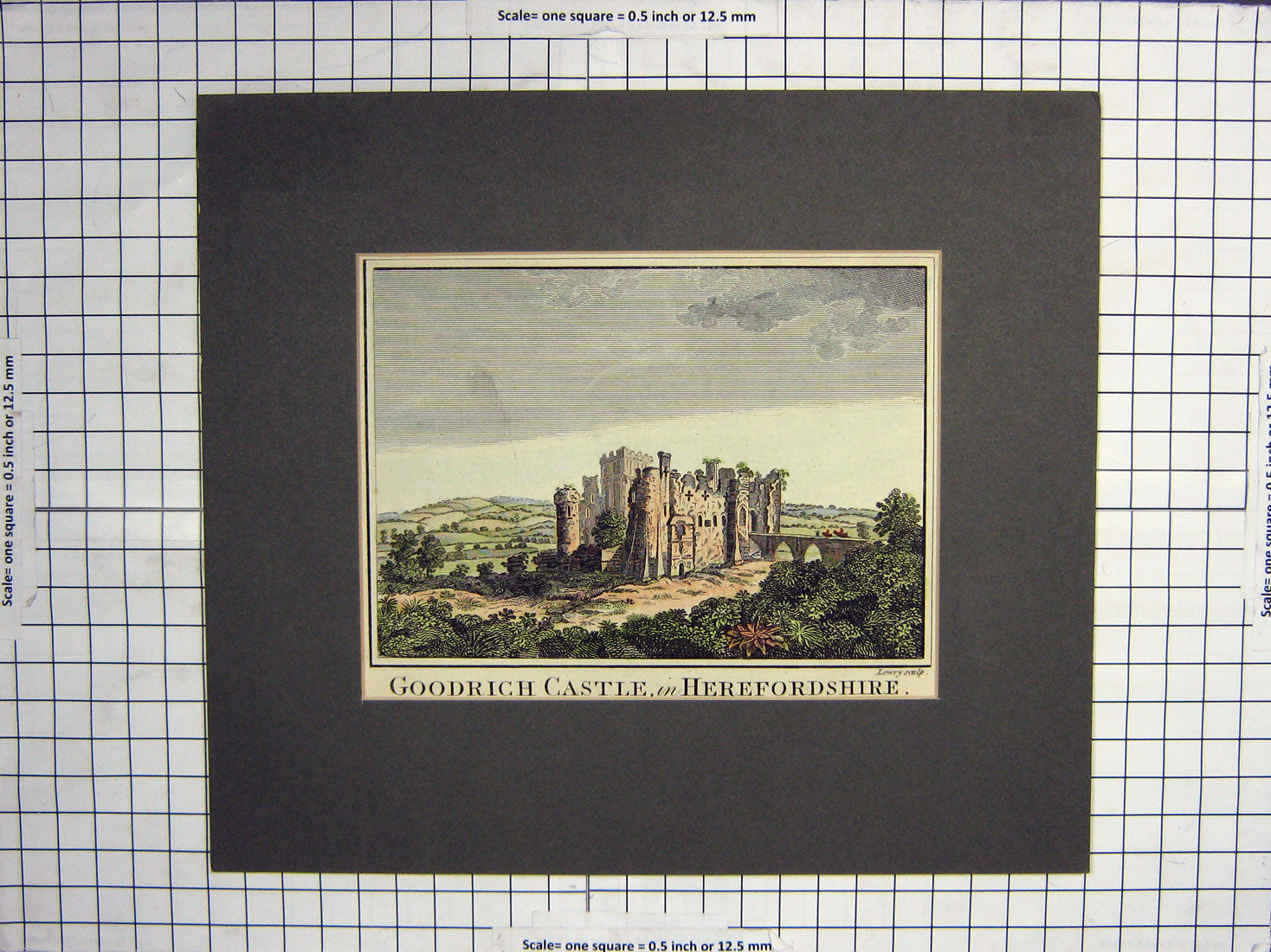 Original Old Antique Print Colour View Goodrich Castle Herefordshire England