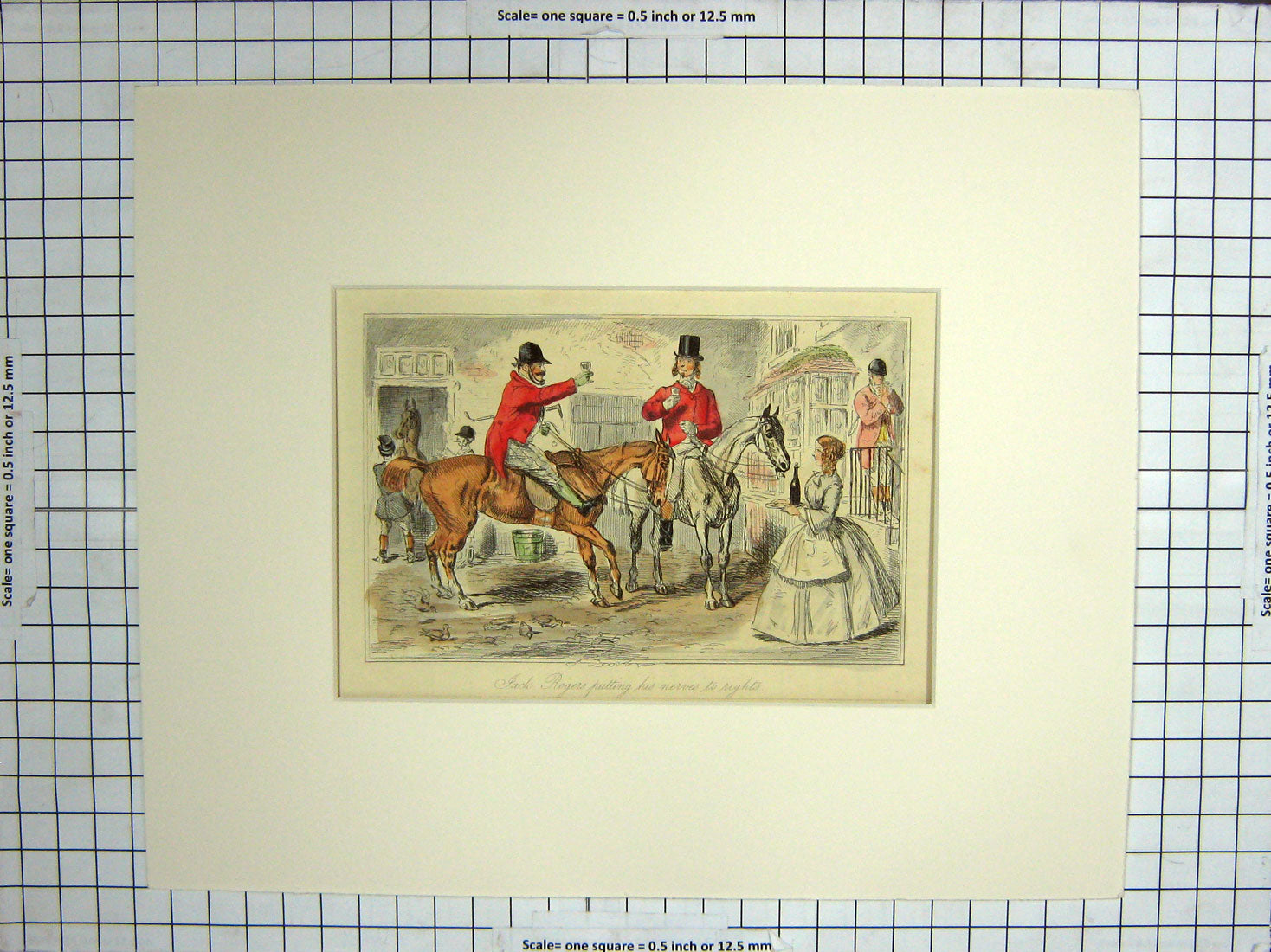 Original Old Antique Print Hunting Men Jack Rogers Drinking Sport Colour