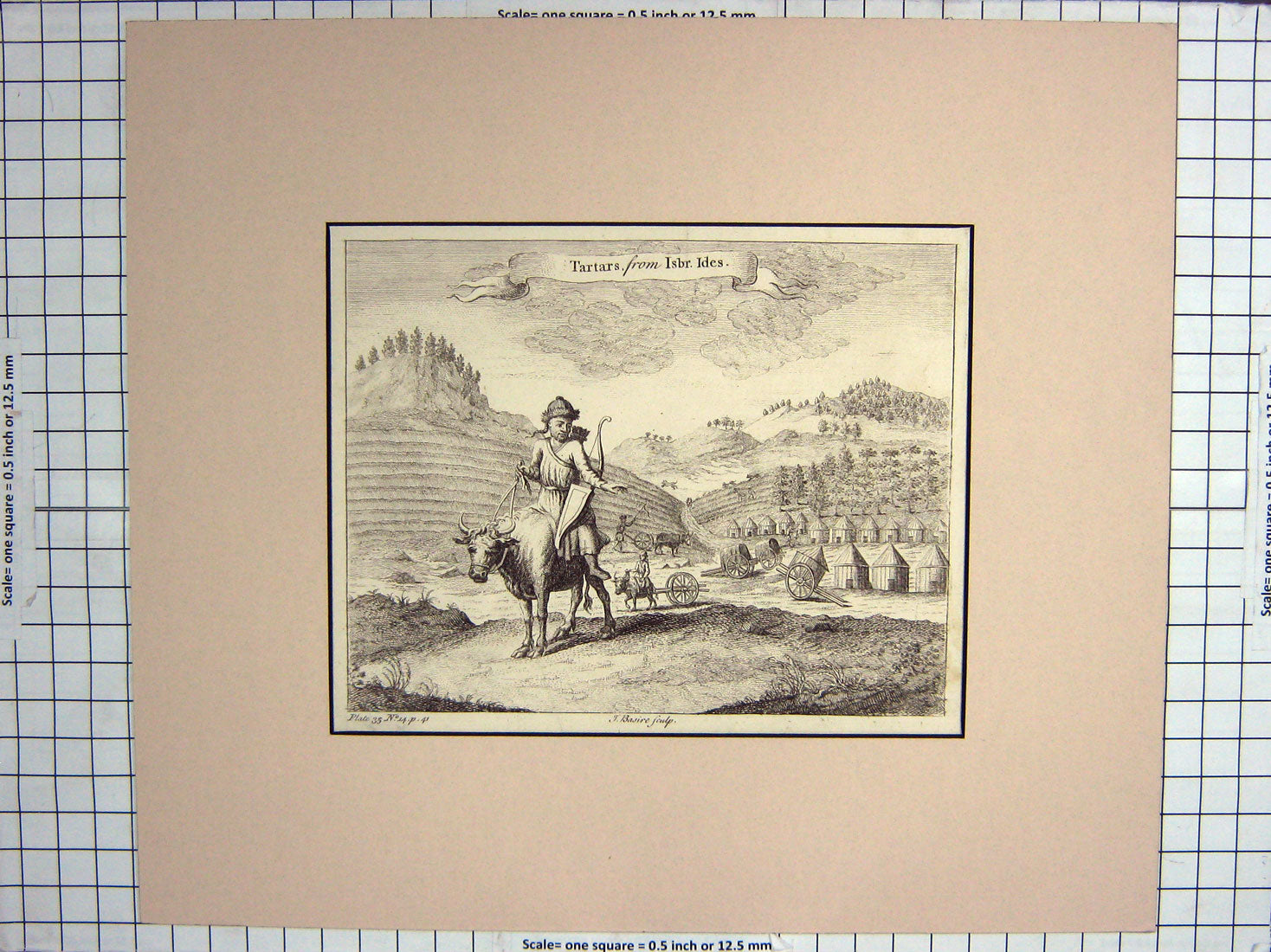 Original Old Antique Print C1770 Tartars Man Camp Farm Cattle 18th Century