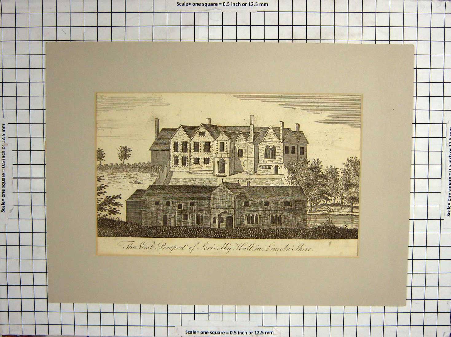 Original Old Antique Print Architecture Serivelby Hall Lincolnshire England