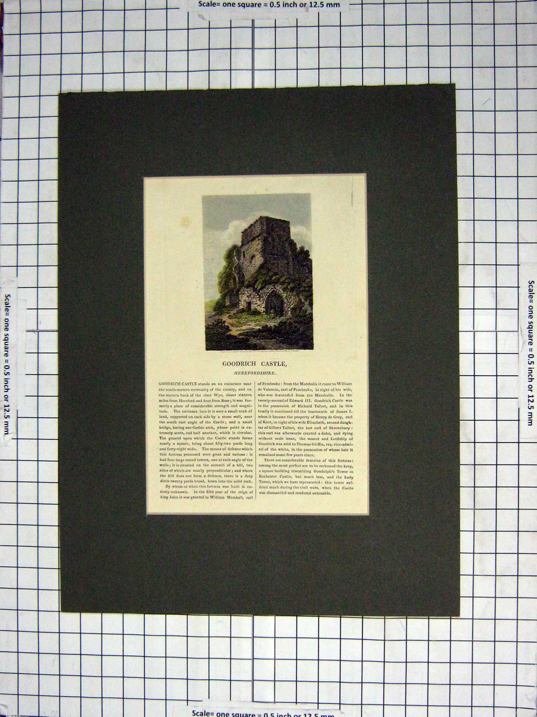 Original Old Antique Print Colour Goodrich Castle Herefordshire England