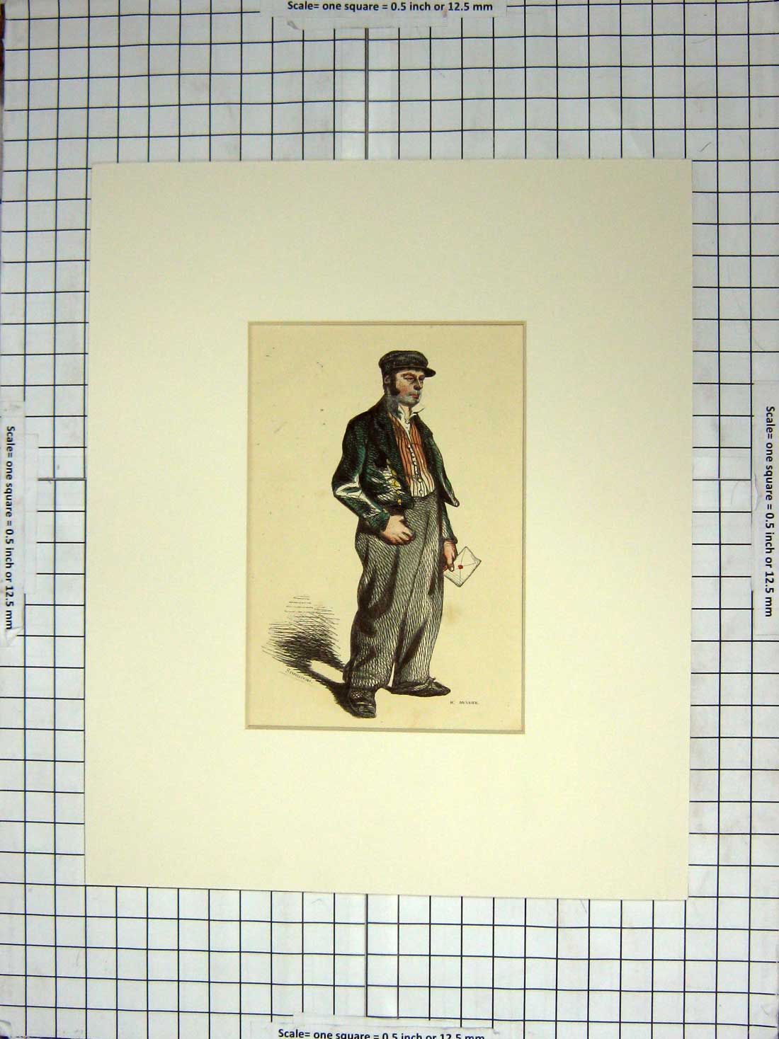 Original Old Antique Print Colour Postman Letters Mail Man C1840 19th