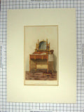 Original Old Antique Print 1827 Colour Gothic Furniture Table Mirror 19th