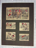 Original Old Antique Print Colour Rantoone Hunting Sports Horses Hounds