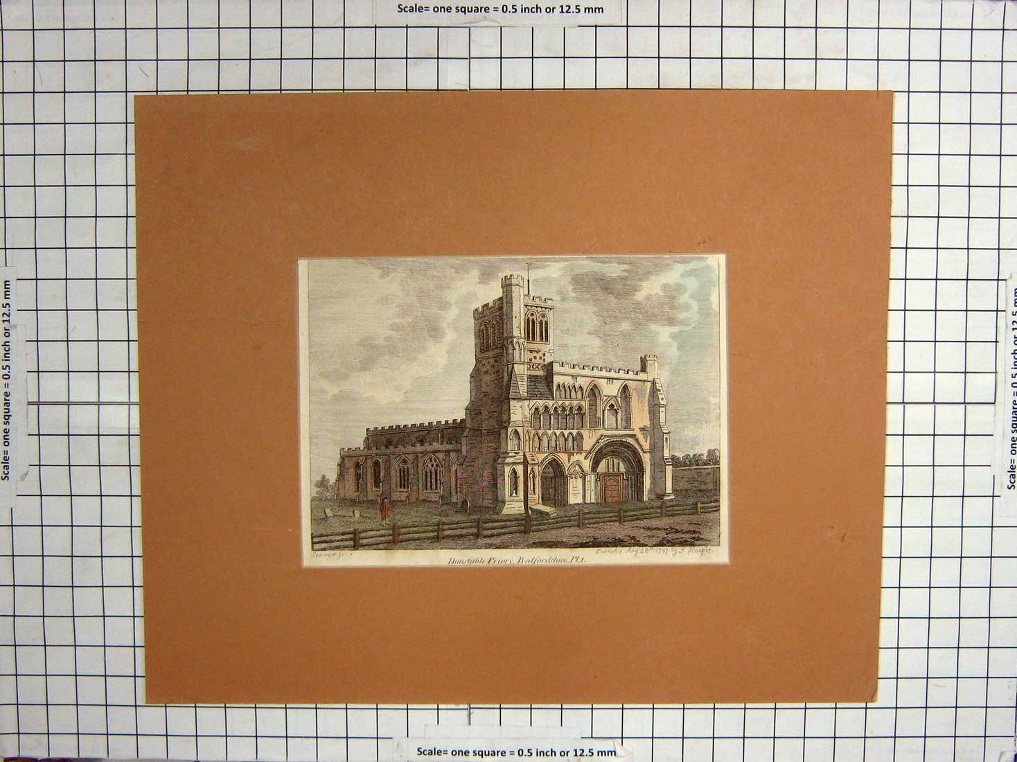 Old Antique Print 1787 Dunstable Priory Bedfordshire England Architecture 18th